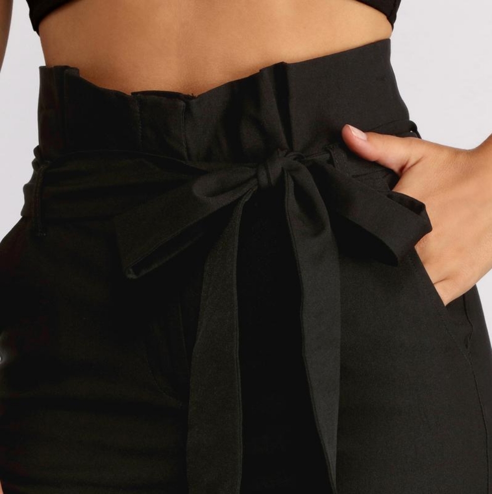 High waisted paper bag pants